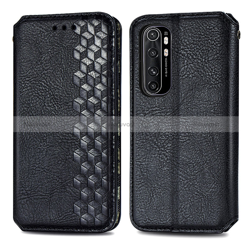 Leather Case Stands Flip Cover Holder S01D for Xiaomi Mi Note 10 Lite Black