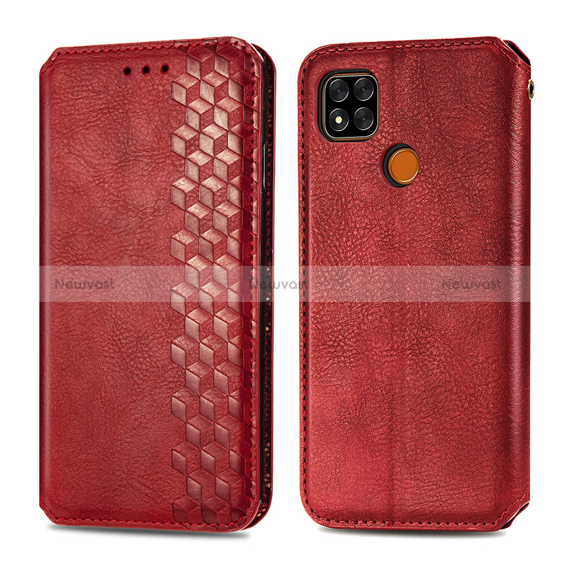 Leather Case Stands Flip Cover Holder S01D for Xiaomi POCO C3 Red