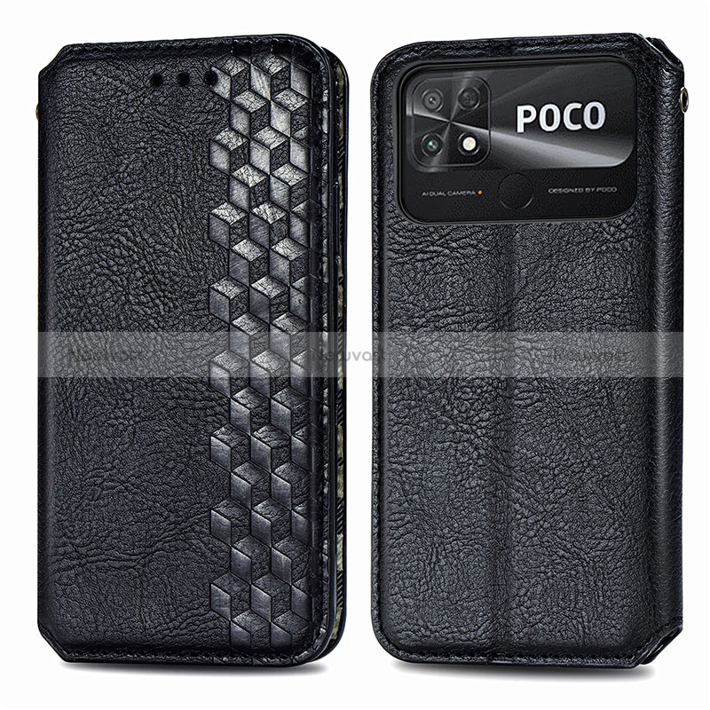 Leather Case Stands Flip Cover Holder S01D for Xiaomi Poco C40 Black