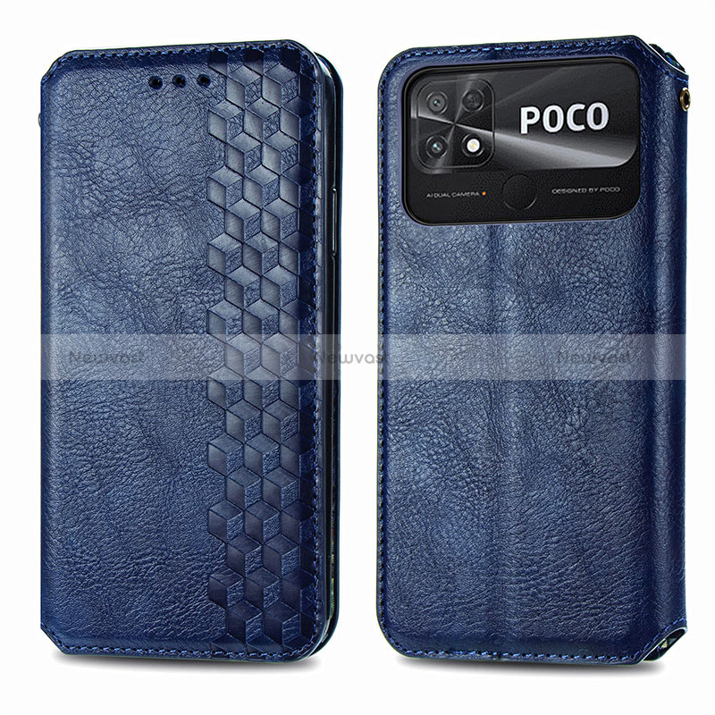 Leather Case Stands Flip Cover Holder S01D for Xiaomi Poco C40 Blue