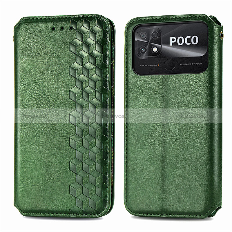 Leather Case Stands Flip Cover Holder S01D for Xiaomi Poco C40 Green