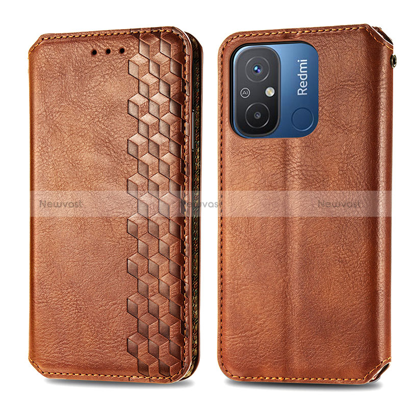 Leather Case Stands Flip Cover Holder S01D for Xiaomi Poco C55 Brown