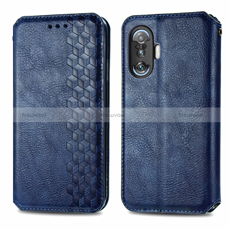 Leather Case Stands Flip Cover Holder S01D for Xiaomi Poco F3 GT 5G Blue