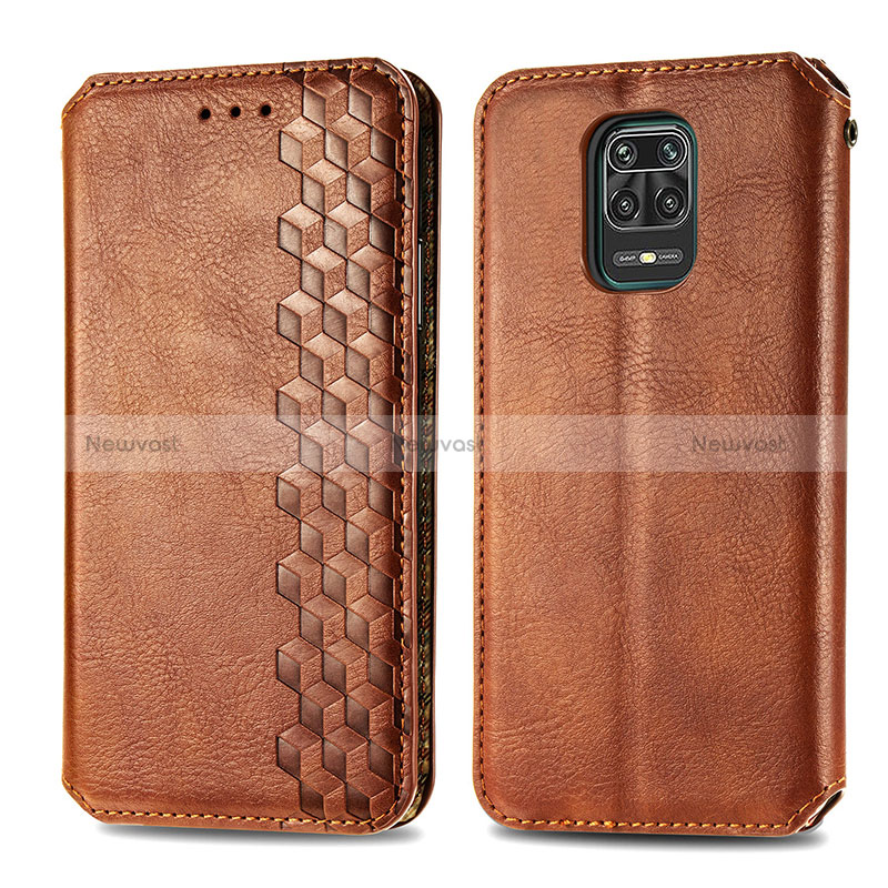 Leather Case Stands Flip Cover Holder S01D for Xiaomi Poco M2 Pro Brown