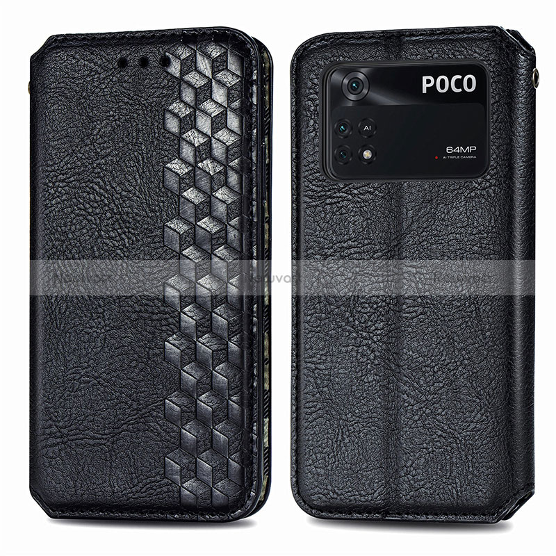 Leather Case Stands Flip Cover Holder S01D for Xiaomi Poco M4 Pro 4G