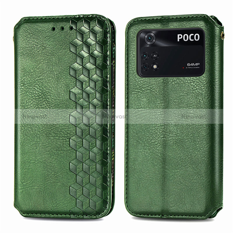 Leather Case Stands Flip Cover Holder S01D for Xiaomi Poco M4 Pro 4G