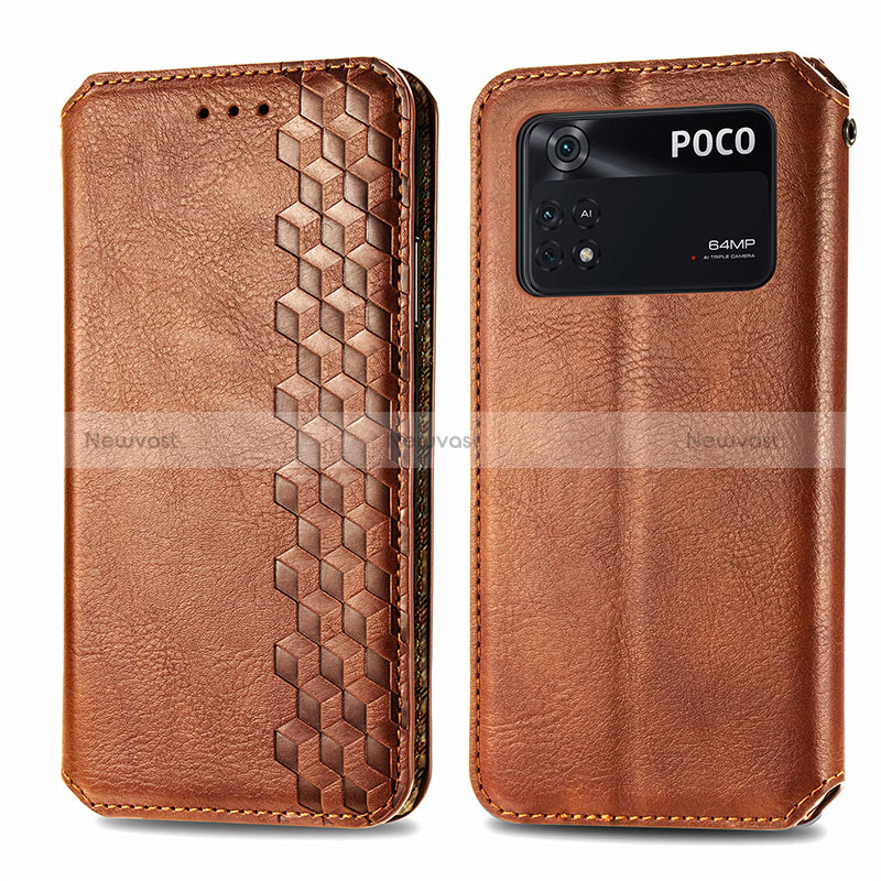 Leather Case Stands Flip Cover Holder S01D for Xiaomi Poco M4 Pro 4G