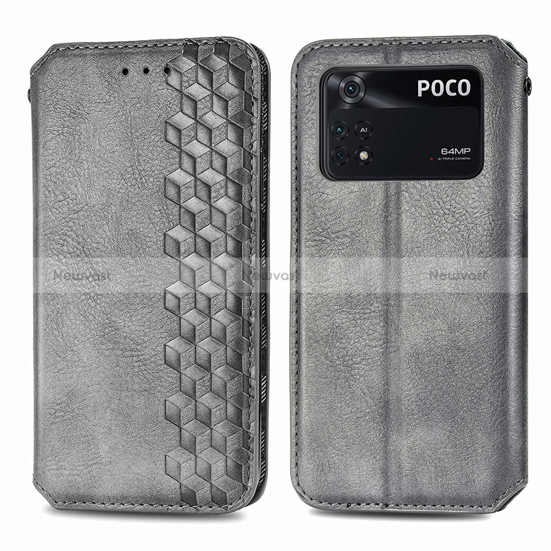 Leather Case Stands Flip Cover Holder S01D for Xiaomi Poco M4 Pro 4G