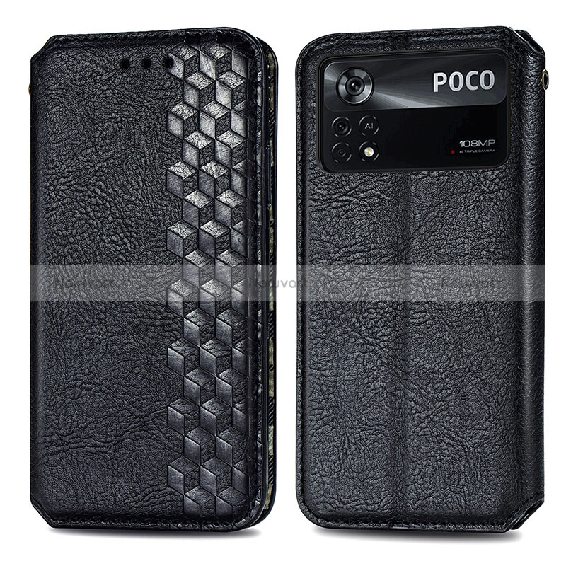 Leather Case Stands Flip Cover Holder S01D for Xiaomi Poco X4 Pro 5G Black