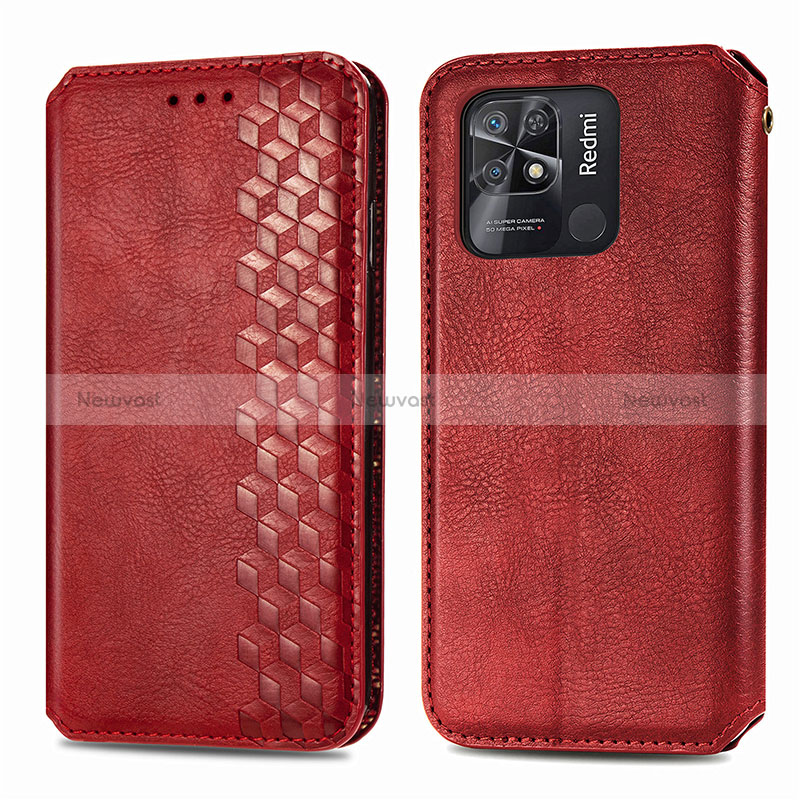 Leather Case Stands Flip Cover Holder S01D for Xiaomi Redmi 10 India Red