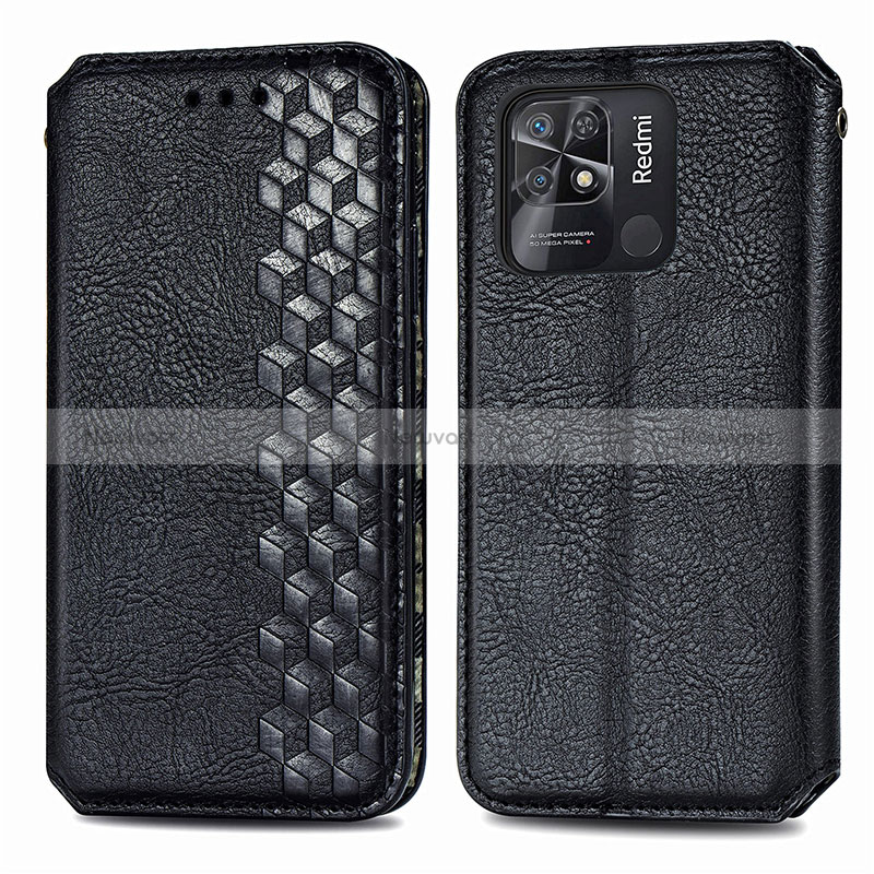 Leather Case Stands Flip Cover Holder S01D for Xiaomi Redmi 10 Power Black
