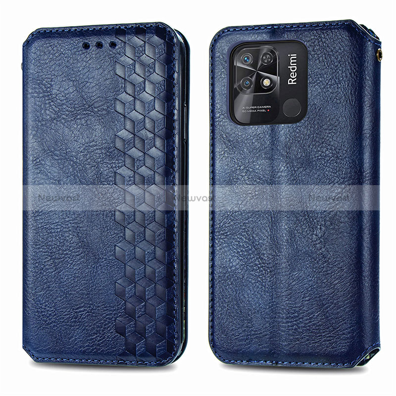 Leather Case Stands Flip Cover Holder S01D for Xiaomi Redmi 10 Power Blue