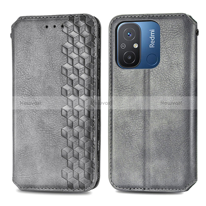 Leather Case Stands Flip Cover Holder S01D for Xiaomi Redmi 12C 4G Gray