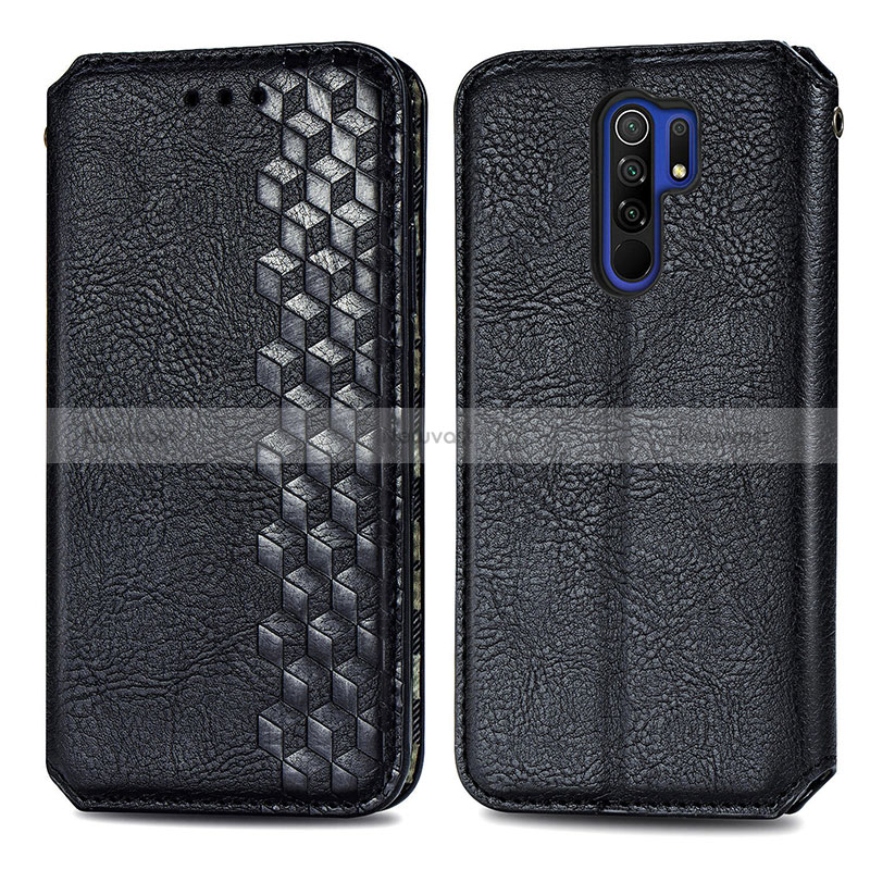 Leather Case Stands Flip Cover Holder S01D for Xiaomi Redmi 9 Black