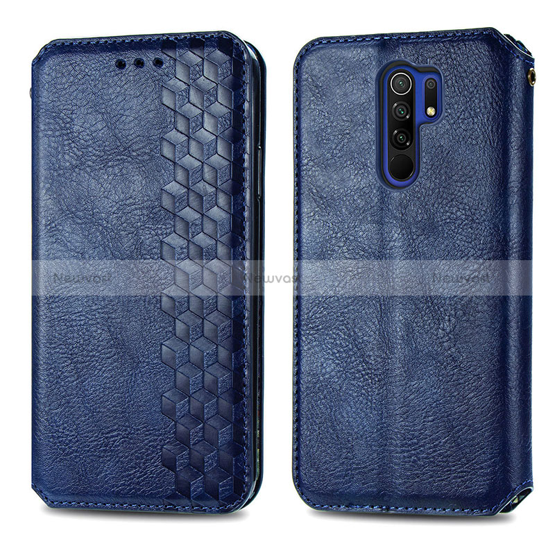 Leather Case Stands Flip Cover Holder S01D for Xiaomi Redmi 9 Blue