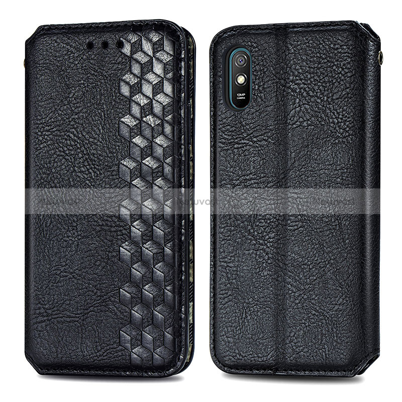 Leather Case Stands Flip Cover Holder S01D for Xiaomi Redmi 9A Black