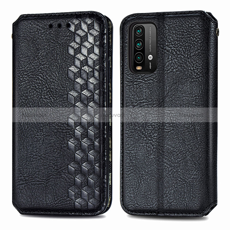 Leather Case Stands Flip Cover Holder S01D for Xiaomi Redmi 9T 4G Black