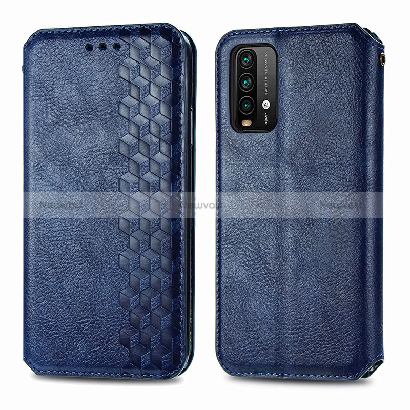 Leather Case Stands Flip Cover Holder S01D for Xiaomi Redmi 9T 4G Blue
