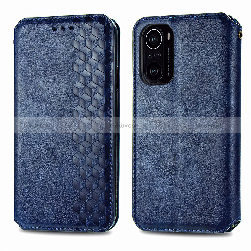 Leather Case Stands Flip Cover Holder S01D for Xiaomi Redmi K40 Pro 5G Blue