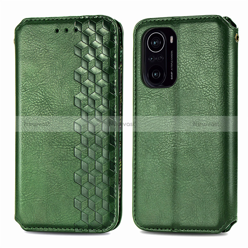 Leather Case Stands Flip Cover Holder S01D for Xiaomi Redmi K40 Pro 5G Green