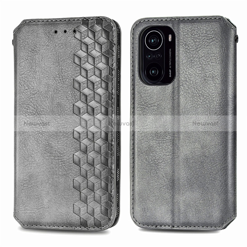 Leather Case Stands Flip Cover Holder S01D for Xiaomi Redmi K40 Pro+ Plus 5G Gray