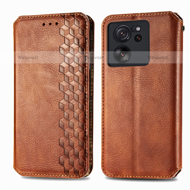 Leather Case Stands Flip Cover Holder S01D for Xiaomi Redmi K60 Ultra 5G Brown