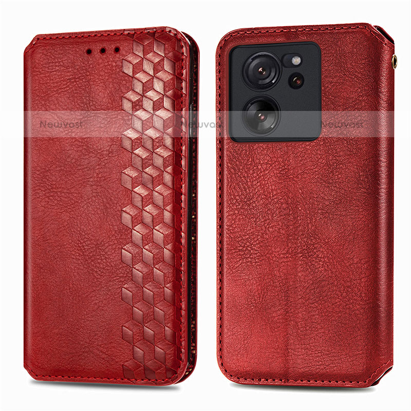 Leather Case Stands Flip Cover Holder S01D for Xiaomi Redmi K60 Ultra 5G Red