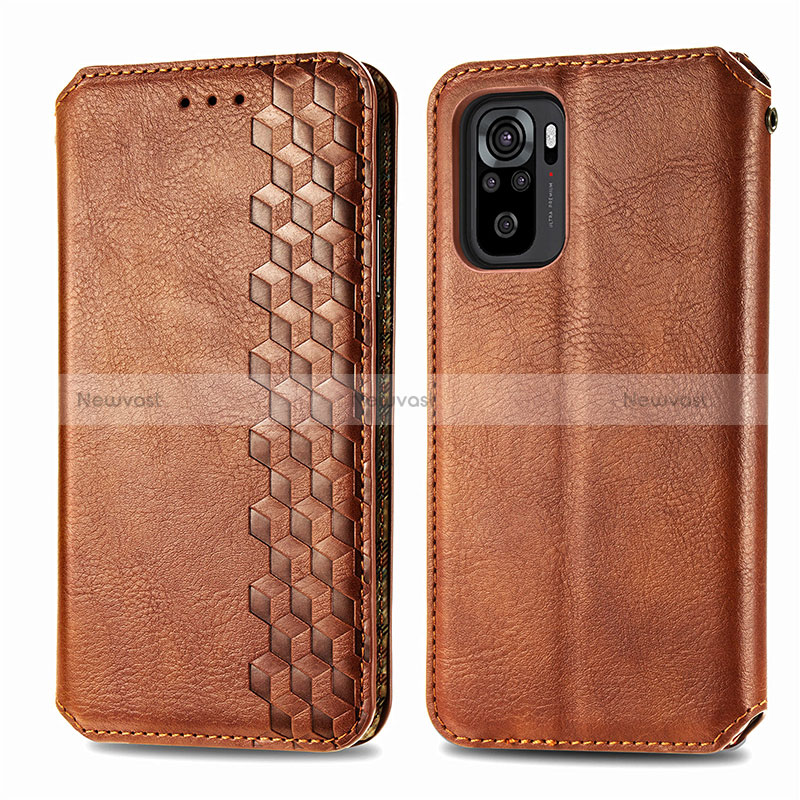 Leather Case Stands Flip Cover Holder S01D for Xiaomi Redmi Note 10 4G