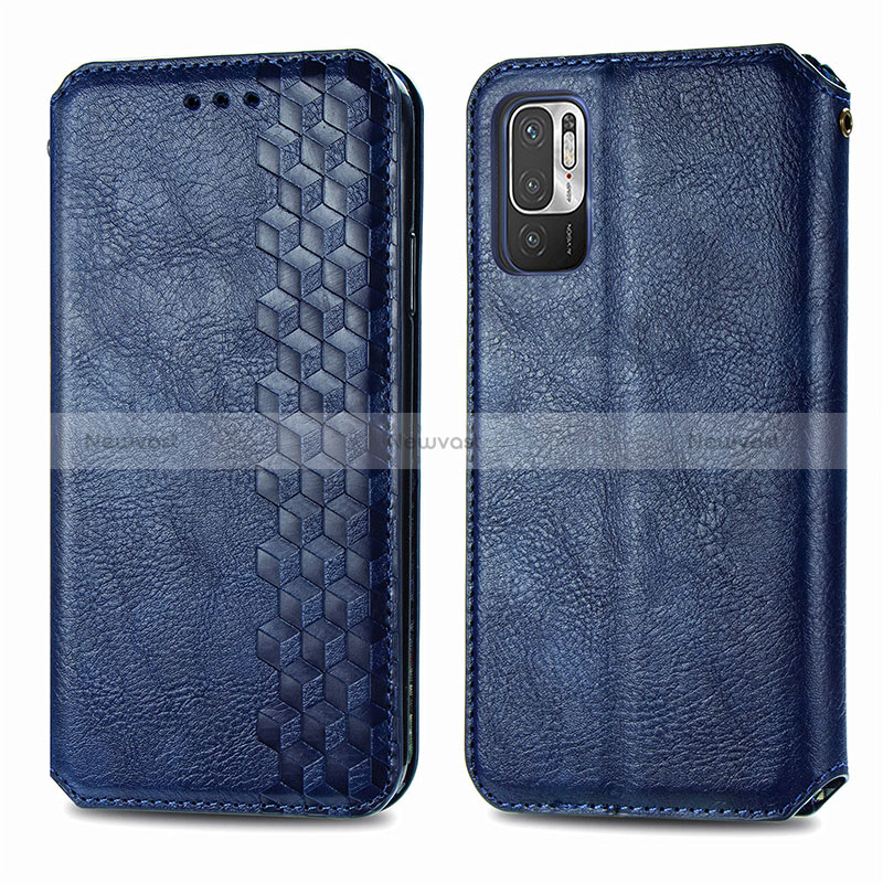 Leather Case Stands Flip Cover Holder S01D for Xiaomi Redmi Note 10 5G Blue