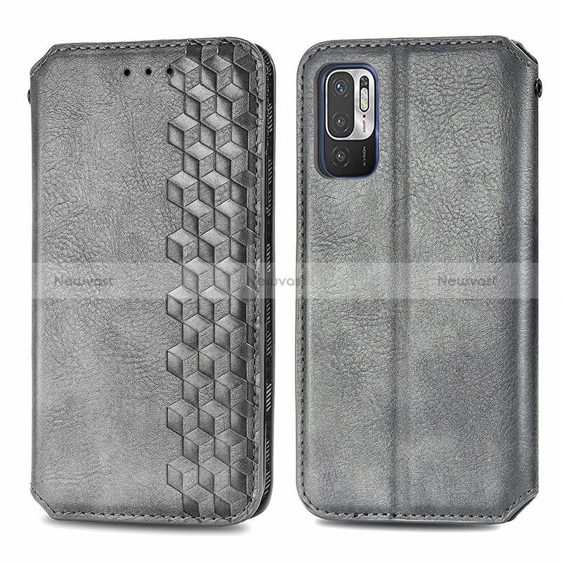 Leather Case Stands Flip Cover Holder S01D for Xiaomi Redmi Note 10 5G Gray