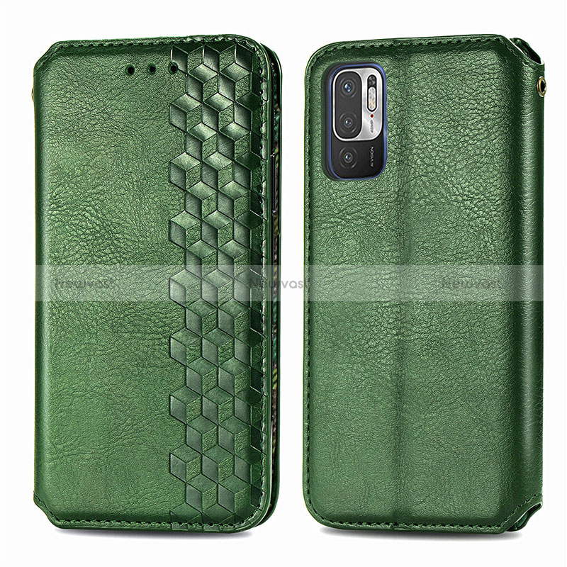 Leather Case Stands Flip Cover Holder S01D for Xiaomi Redmi Note 10 5G Green