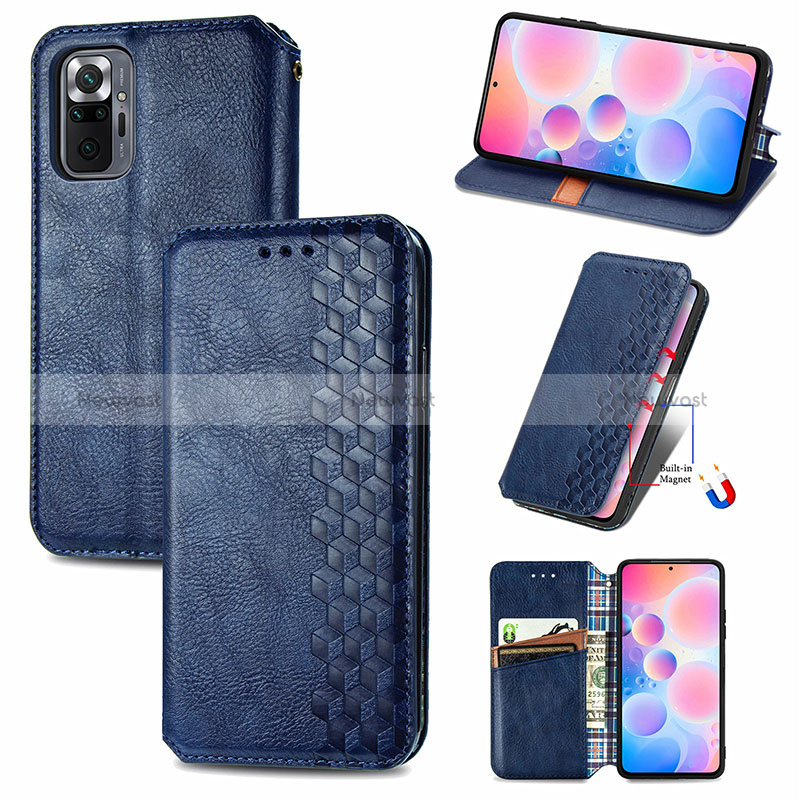 Leather Case Stands Flip Cover Holder S01D for Xiaomi Redmi Note 10 Pro 4G