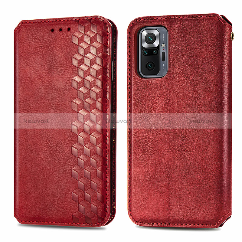 Leather Case Stands Flip Cover Holder S01D for Xiaomi Redmi Note 10 Pro 4G Red