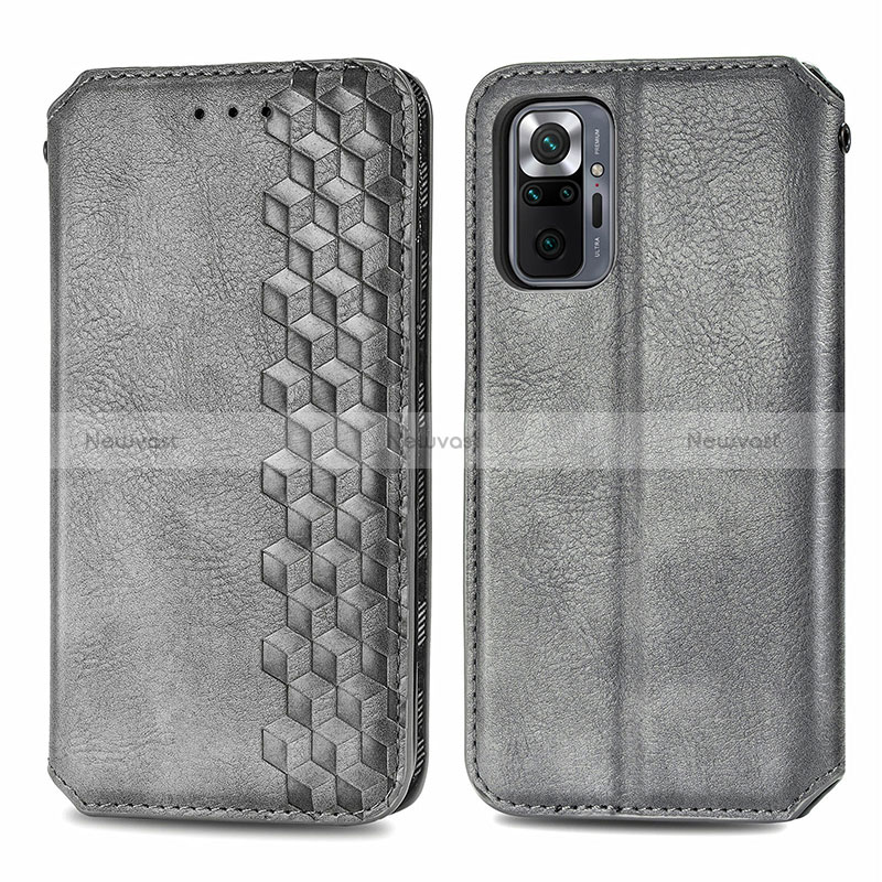 Leather Case Stands Flip Cover Holder S01D for Xiaomi Redmi Note 10 Pro Max Gray