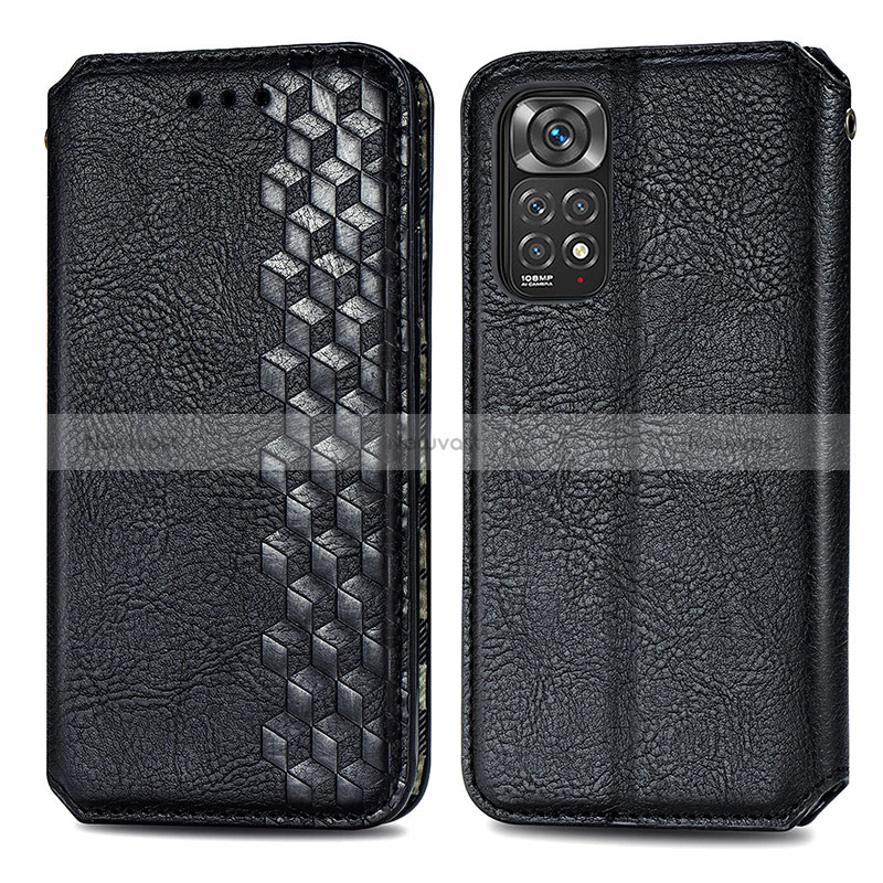 Leather Case Stands Flip Cover Holder S01D for Xiaomi Redmi Note 11 4G (2022) Black