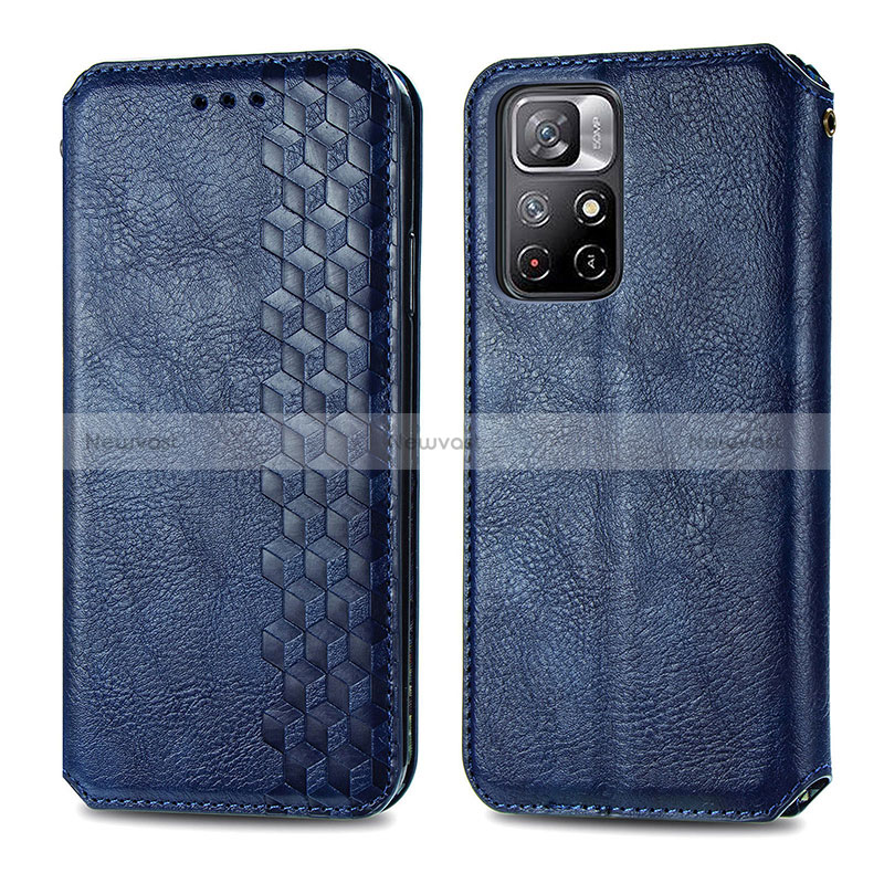 Leather Case Stands Flip Cover Holder S01D for Xiaomi Redmi Note 11 5G Blue