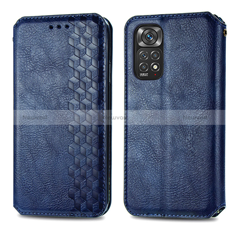 Leather Case Stands Flip Cover Holder S01D for Xiaomi Redmi Note 11 Pro 4G Blue