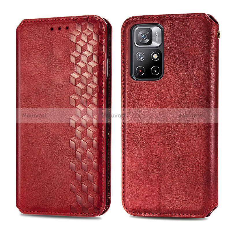 Leather Case Stands Flip Cover Holder S01D for Xiaomi Redmi Note 11S 5G Red