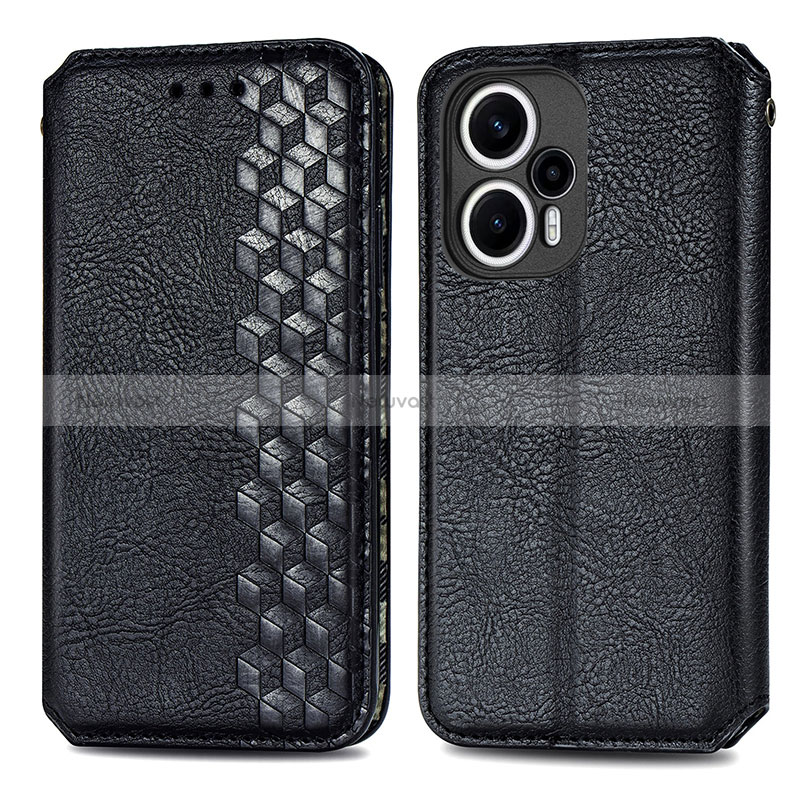 Leather Case Stands Flip Cover Holder S01D for Xiaomi Redmi Note 12 Turbo 5G Black