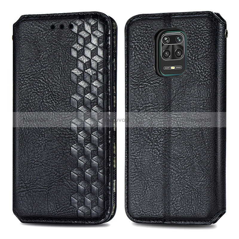 Leather Case Stands Flip Cover Holder S01D for Xiaomi Redmi Note 9S Black