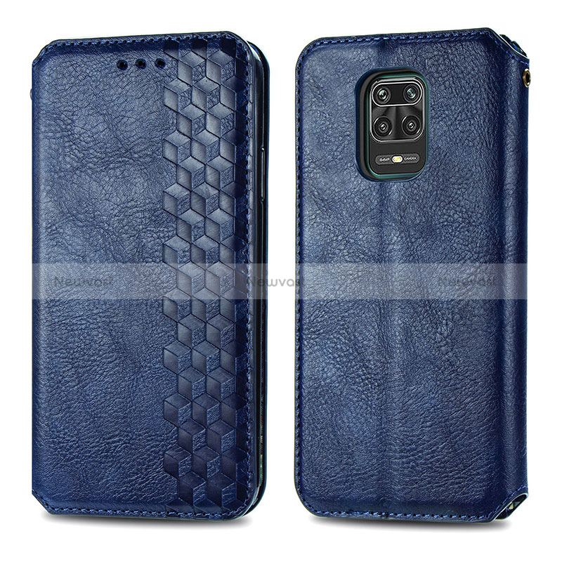 Leather Case Stands Flip Cover Holder S01D for Xiaomi Redmi Note 9S Blue