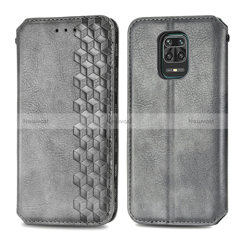 Leather Case Stands Flip Cover Holder S01D for Xiaomi Redmi Note 9S Gray