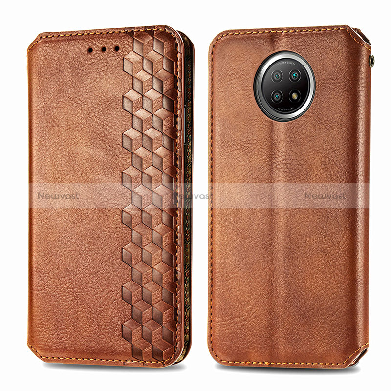 Leather Case Stands Flip Cover Holder S01D for Xiaomi Redmi Note 9T 5G Brown