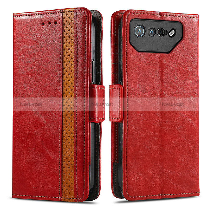 Leather Case Stands Flip Cover Holder S02D for Asus ROG Phone 7 Red