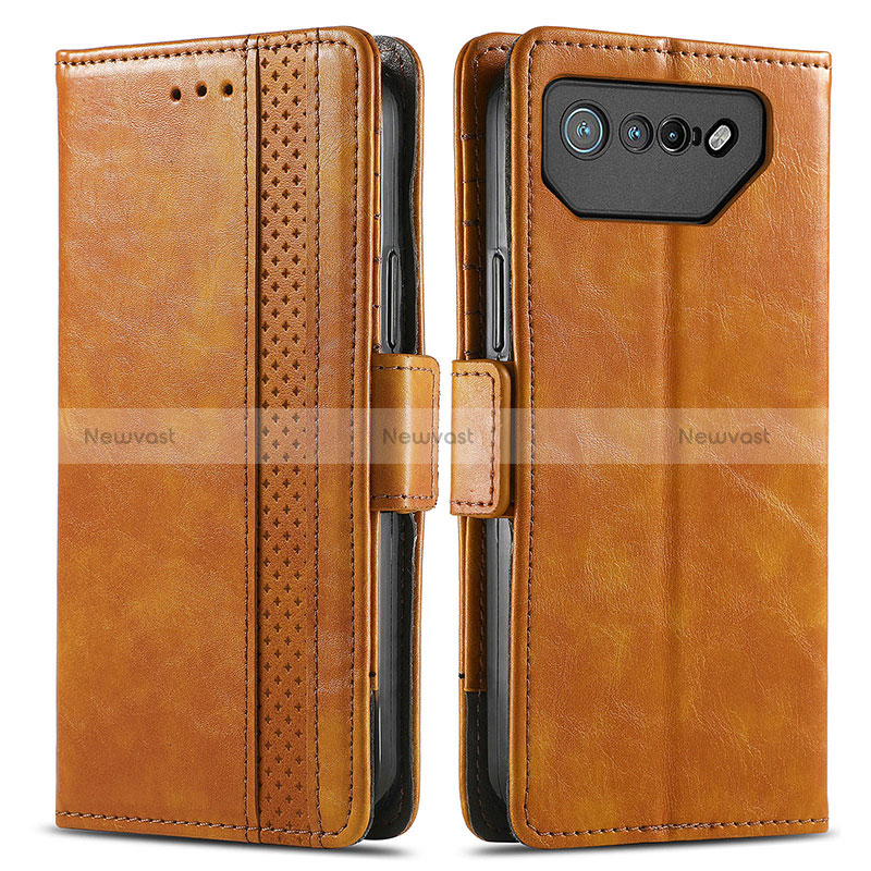 Leather Case Stands Flip Cover Holder S02D for Asus ROG Phone 7 Ultimate Light Brown