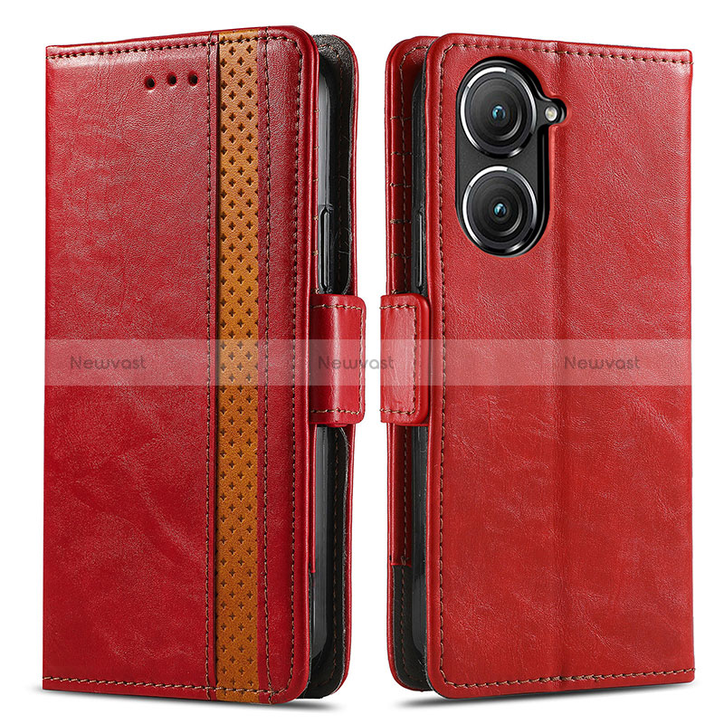 Leather Case Stands Flip Cover Holder S02D for Asus Zenfone 9 Red