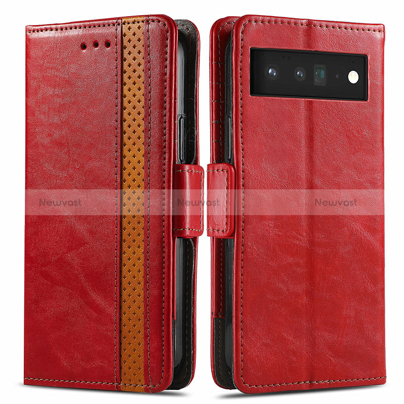 Leather Case Stands Flip Cover Holder S02D for Google Pixel 6 Pro 5G Red