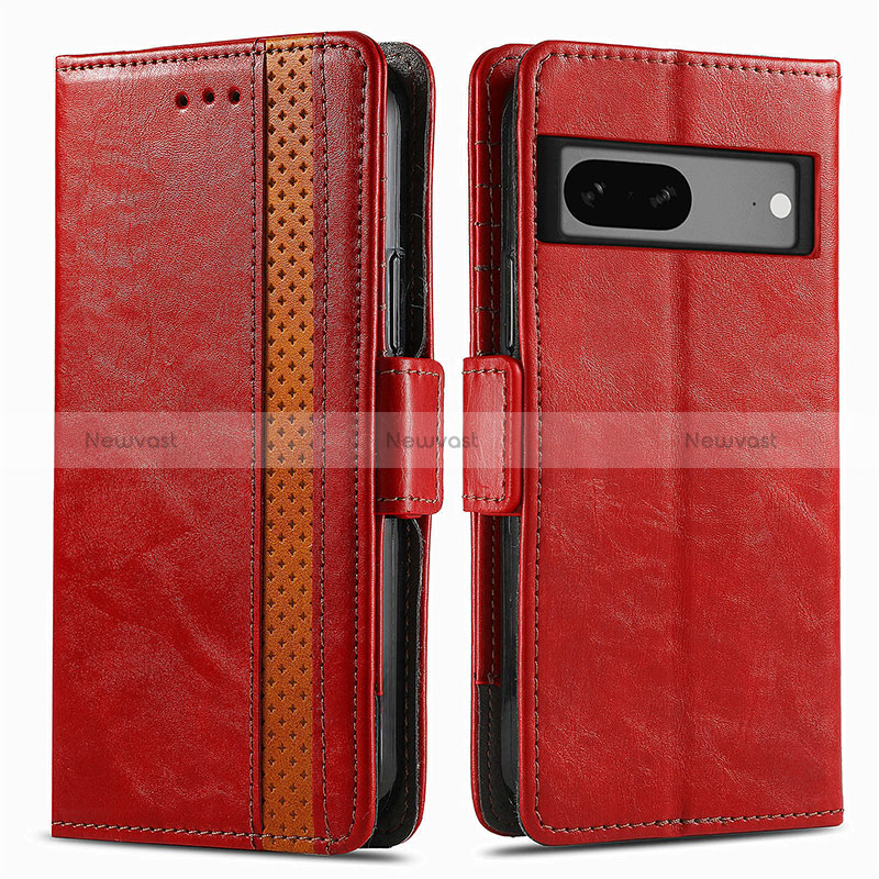 Leather Case Stands Flip Cover Holder S02D for Google Pixel 7 5G Red