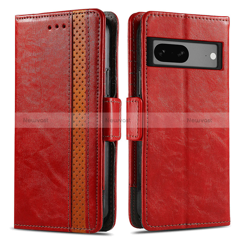 Leather Case Stands Flip Cover Holder S02D for Google Pixel 7a 5G Red