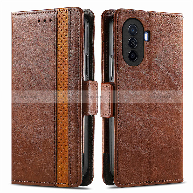 Leather Case Stands Flip Cover Holder S02D for Huawei Enjoy 50 Brown